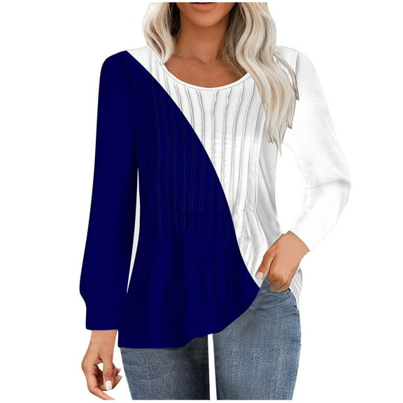 ChaoHeng Plus Size Womens Sweaters for Winter 2024 on Sale,Women's Casual Long-sleeved Loose Round Neck Non-positioned Printed Top(Blue,XXL)