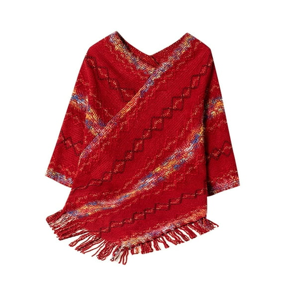 ChaoHeng Pullover Sweaters for Women Plus Size Oversized,Women Striped Fall and Winter Loose Knitted Pullover Sweater Fashion Coat(Red,Free Size)