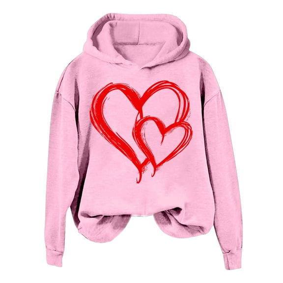 ChaoHeng Pullover for Women Long Sleeve Plus Size Blouse Women's Valentine's Day Love Floral Printed Loose Fitting Daily Long Sleeve Hooded Sweatshirts