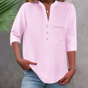 ChaoHeng Short Sleeve Womens Tops Women's V-Neck Short Sleeve Shirt with Pockets Button Down Casual Blouse