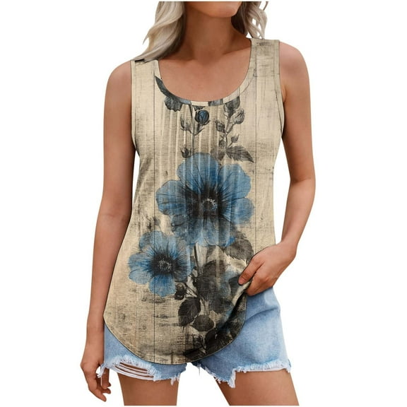ChaoHeng Sleeveless Tops Summer Tank Tops for Women Cotton Summer Women Solid Color Round Neck Sleeveless Casual Tee Tops Tank