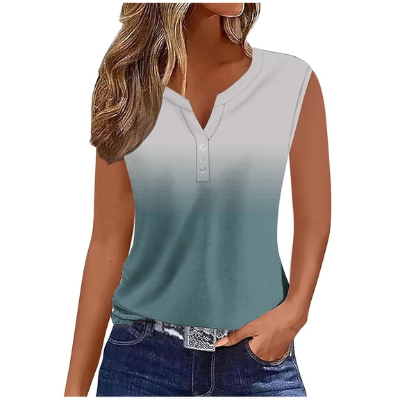 ChaoHeng Sleeveless Tops for Women Cotton Summer Tank Tops Women's Printed V-neck Sports Tops for Outer Wear Bottoming Slim Sleeveless Tops