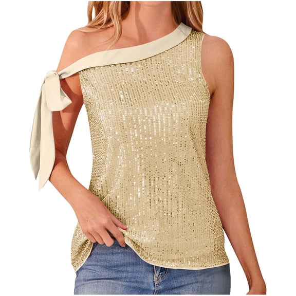 ChaoHeng Sleeveless Tops for Women Cotton Tops for Women Trendy Women's Sequin Camisole Party Strap Sloping Shoulder Shirt