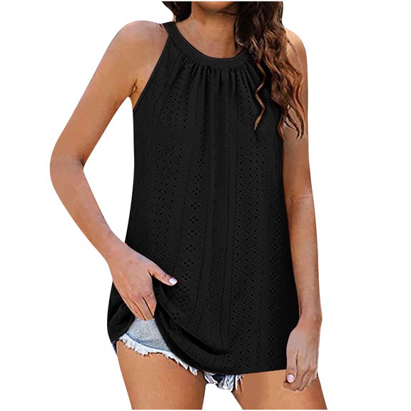 ChaoHeng Sleeveless Tops for Women Fashion Sleeveless Tops for Women 2025 Women's V-Neck Hollow Hole Sleeveless Pleated Top V-Neck