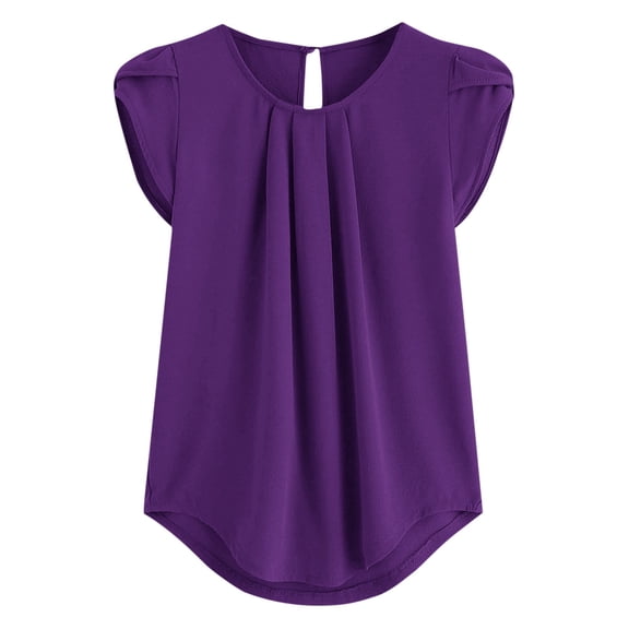 ChaoHeng Summer Blouses for Women Women's Chiffon Solid Color Short Sleeve Round Neck Casual Shirt Short Sleeve Blouse, of the Day