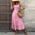 thumbnail image 1 of ChaoHeng Summer Dresses for Women 2025 Women's A-Line Slip Dress Ruffled Hem Round Neck, Sleeveless Solid Color,Pink S, 1 of 6