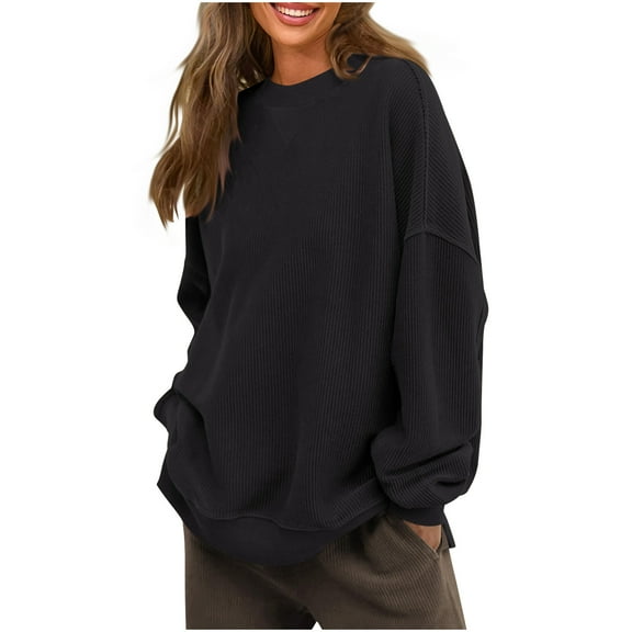 ChaoHeng Sweatshirts for Women Crewneck Color Women'S Solid Color Crew-Neck Casual Long-Sleeved Pullover Hoodie
