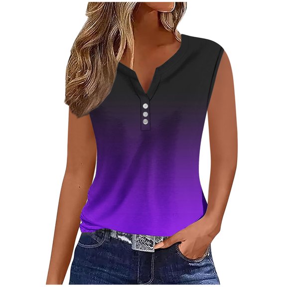 ChaoHeng Tank Shirts Plus Size Summer Tank Tops for Women 3 Dollars Women's Printed V-neck Sports Tops for Outer Wear Bottoming Slim Sleeveless Tops