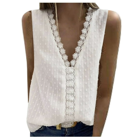 ChaoHeng Tank Shirts for Women Summer Tank Tops Fashion Women Casual Solid Sleeveless V-Neck Lace T-Shirt Blouse Tops Tank