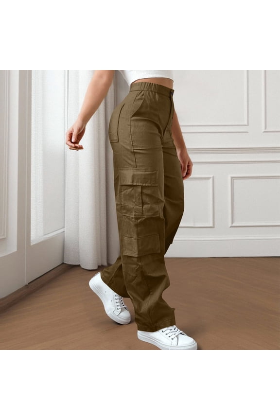 Trouser Pants for Women Women's Outdoor Cargo Pants Stretch Waist with Button & Zipper Details