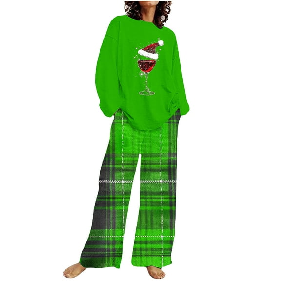 Spring Looks Good!ChaoHeng Two Piece Outfits for Women Christmas Print Long Sleeve Round Neck Sets Save Up Under 50%(Green,S)
