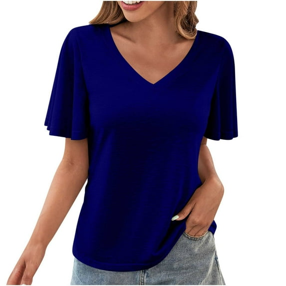 ChaoHeng V-Neck Shirts for Women Fashion Women's Summer V-Neck Solid Short Sleeve Sexy Top Blouse