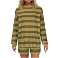 thumbnail image 1 of ChaoHeng Vacation Outfits for Women 2 Piece Sweatshirt Sets Fashion ,Women's Summer Casual Stripe Loose Long Sleeve Round Neck Tops Shorts Suit,Gold,L, 1 of 5