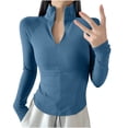 thumbnail image 1 of ChaoHeng Women 2024 Promotion on Plus Size Tops Clearance $10,Fall And Winter Fashion Solid Woman V-Neck Long Sleeve T-Shirt Loose Blouse Tops(Blue,M), 1 of 5