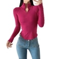thumbnail image 1 of ChaoHeng Women 2025 Promotion on Plus Size Tops $10,Fall And Winter Fashion Solid Woman V-Neck Long Sleeve T-Shirt Loose Blouse Tops(Hot Pink,M), 1 of 5