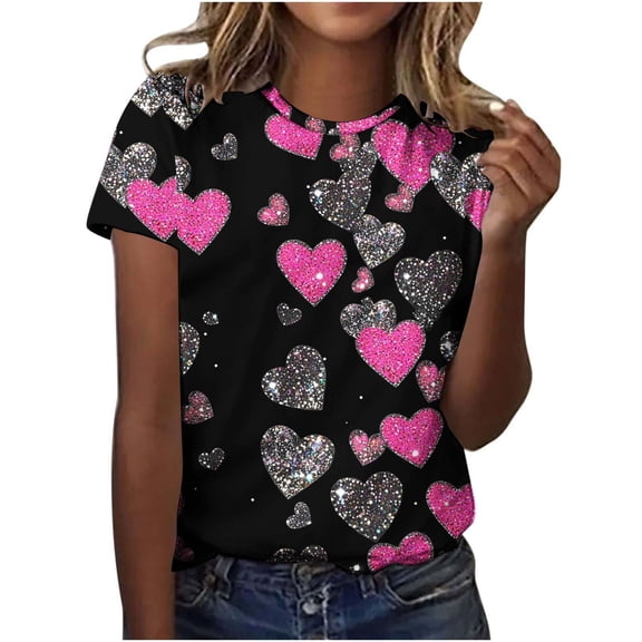 ChaoHeng Women Blouses under $10 Summer Blouses for Women under $10.00 Women's Round Neck Print Casual Print Short Sleeved Top Short Sleeved Round Neck Top/Shirt