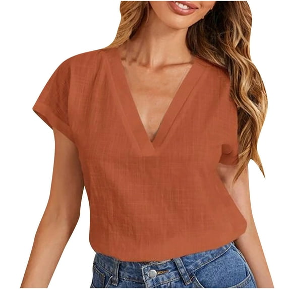 ChaoHeng Women Blouses under $7 Plus Size Women Tops and T-Shirts for Fall Womens Casual Solid Color Round Neck Short Sleeve Loose Tops Blouses