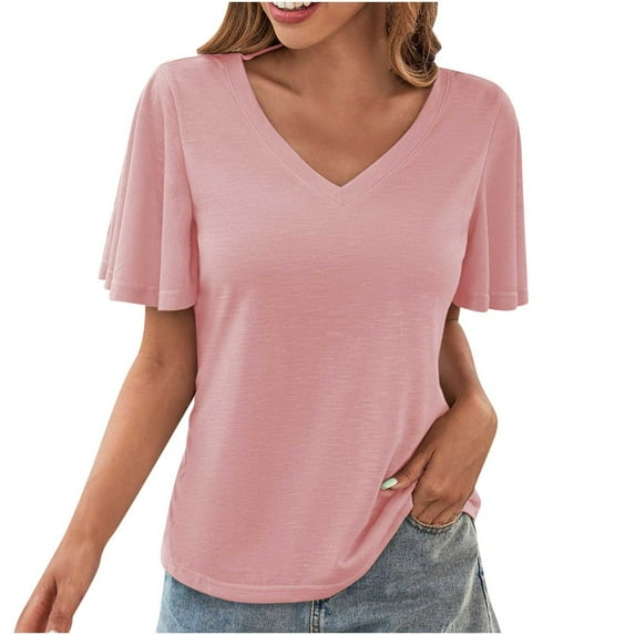 ChaoHeng Women Blouses Clearance under $7 Fashion Women's Summer V-Neck Solid Short Sleeve Sexy Top Blouse