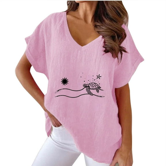 ChaoHeng Women Blouses Plus Summer Blouses Plus Size Women V-neck Print T- Fashion Comfortable Female Blouses