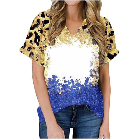 ChaoHeng Women Blouses Plus Summer T-Shirts for Women Women's tops Women's Fashion Casual Loose Blouse Printing V Neck T-Shirt Blouse Print Tee
