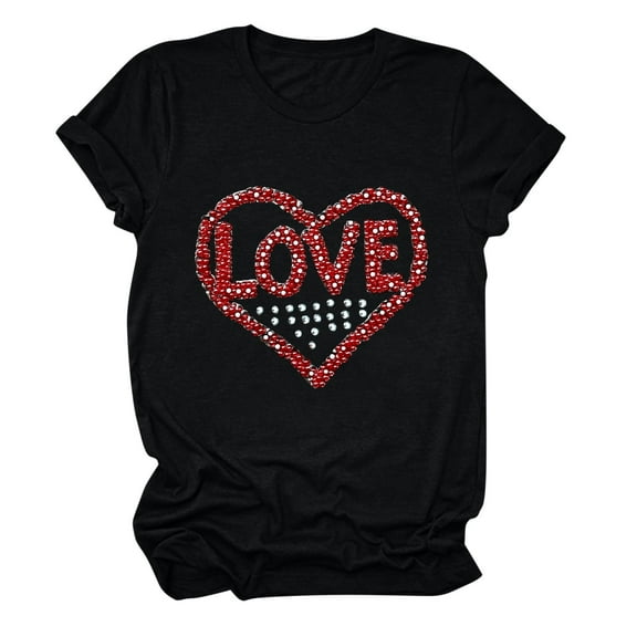 ChaoHeng Women Blouses Plus Summer for Women Tops Valentine's Day Fashion Printed Short Sleeved T-Shirt Top