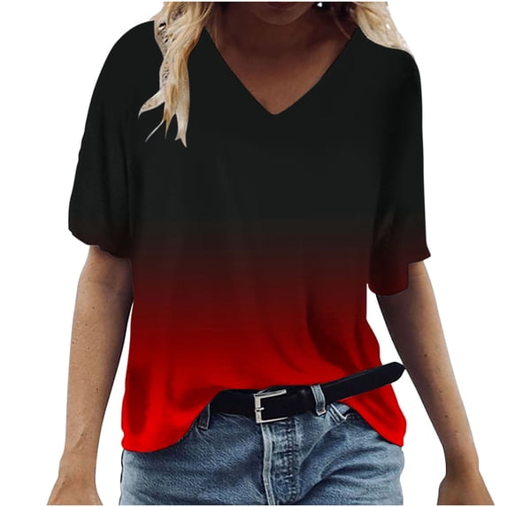 ChaoHeng Women Blouses on Plus Size Summer Tops for Women Womens Summer Tops V Neck T Shirts Printed Tops Loose Casual Tshirts