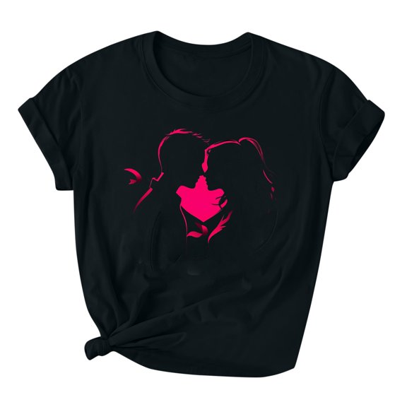 ChaoHeng Women Blouses on Plus Size Summer Tops with Sleeves Women's Lover Love Printed T-shirt Round Neck Short Sleeved Top