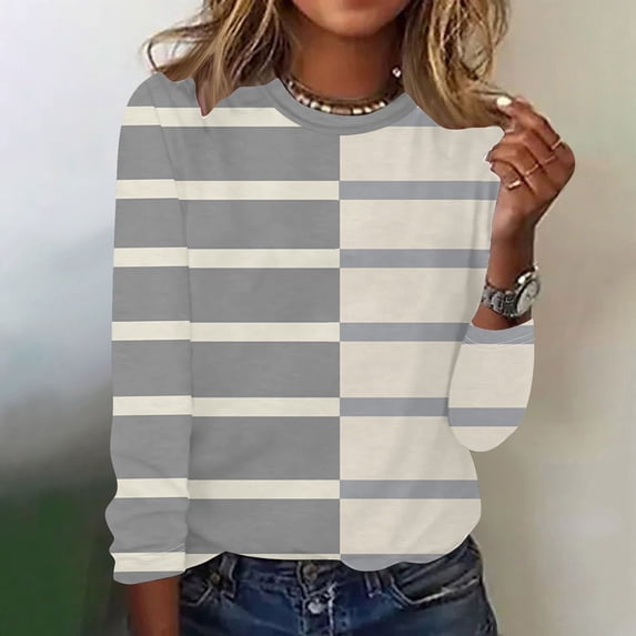 ChaoHeng Women Casual Long Sleeve Print Round Neck Loose T-Shirt Blouse Tops,Women's Sweatshirts and Hoodies Plus Size New Trendy(Gray,M)