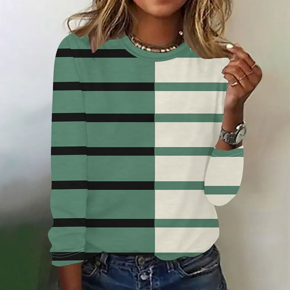 ChaoHeng Women Casual Long Sleeve Print Round Neck Loose T-Shirt Blouse Tops,Women's Sweatshirts and Hoodies Plus Size New Trendy(Green,S)