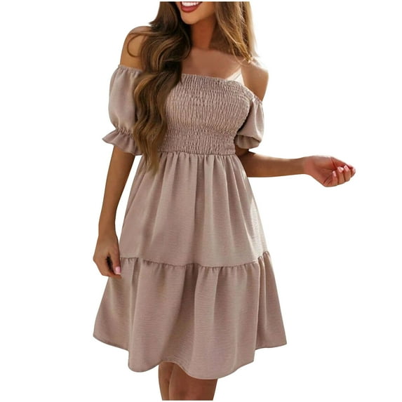 Spring Looks Good!ChaoHeng Women Dresses under $10 Free Shipping Summer Dresses Women's Summer Solid Color Short Sleeve Dress