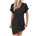 thumbnail image 1 of ChaoHeng Women Dresses under $10 Free Shipping Summer Dresses for Women 2025 Women's Fashion Casual Solid Color Short Sleeve V Neck Dress, 1 of 1