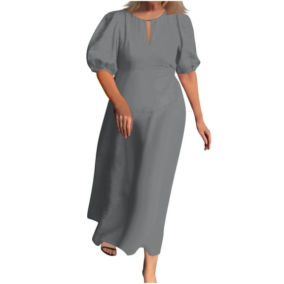 ChaoHeng Women Dresses on Summer Dresses Fashion Women's Summer Temperament Solid Short Sleeve Round-Neck Dress