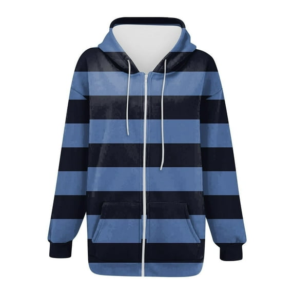 ChaoHeng Women Fashion Print Blouse Long Sleeve Tops Sweatshirt Pockets Hoodied,Womens Stripe Sweatshirts and Hoodies Plus Size Fall Trendy(Navy,XXL)