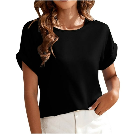 ChaoHeng Women Plus Shirts under $10 Plus Size Summer Tops with Sleeves New Raglan Sleeve T-shirt Women's Top Curled Cuff Sleeve Short Sleeve T-shirt