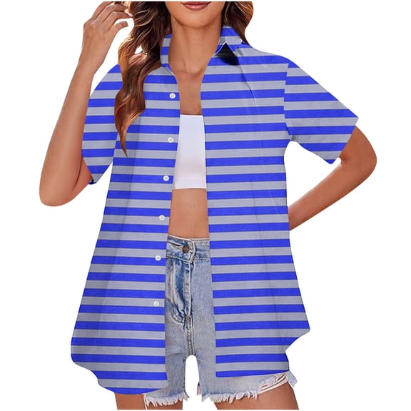 ChaoHeng Women Plus Shirts under $10 Plus Size Summer Tops for Women 2025 Women's Summer New Casual Fashion Printed Short-sleeved Shirt