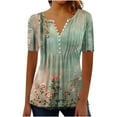 thumbnail image 1 of ChaoHeng Plus Size Women Tops Short Sleeve on Women's V-Neck Short Sleeve Pleated Casual Print Top, 1 of 5