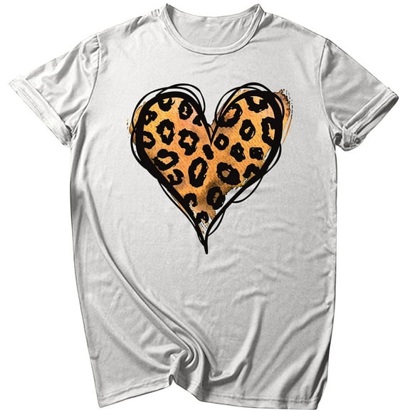 ChaoHeng Women Plus Size Shirts New & Trending Womens Tops Short Sleeve Heart Printed T Shirt Casual Basic Blouse