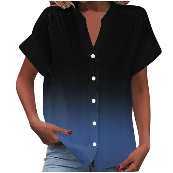 ChaoHeng Women Plus Size Shirts Trendy Short Sleeve Shirts for Women Fashion Women's Short Sleeved Solid Color Spring/summer Button Up Shirt Top