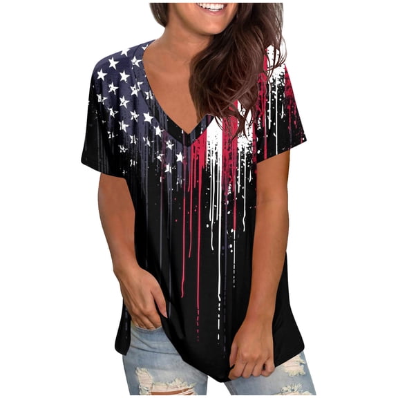 ChaoHeng Women Plus Size Shirts V-Neck Short Sleeve Fashion Women Summer Print V-Neck T-Shirt Short Sleeve Casual Blouse