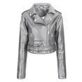 thumbnail image 1 of ChaoHeng Women Plus Size Solid Color Button Up Shoulder To Sleeve Long Windbreaker,Womens Solid Color Lapel Long Sleeve Hooded Leather Jacket Hooded Leather Coat(Silver,M), 1 of 4
