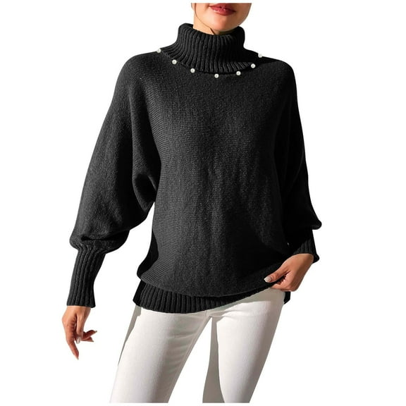 ChaoHeng Women Sweaters Solid Color Long Sleeve Round Neck Tops Clearance Under $10 Fashion Trendy(Black,M)
