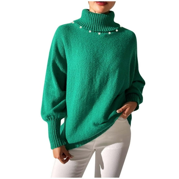 ChaoHeng Women Sweaters Solid Color Long Sleeve Round Neck Tops Clearance Under $10 Fashion Trendy(Green,M)