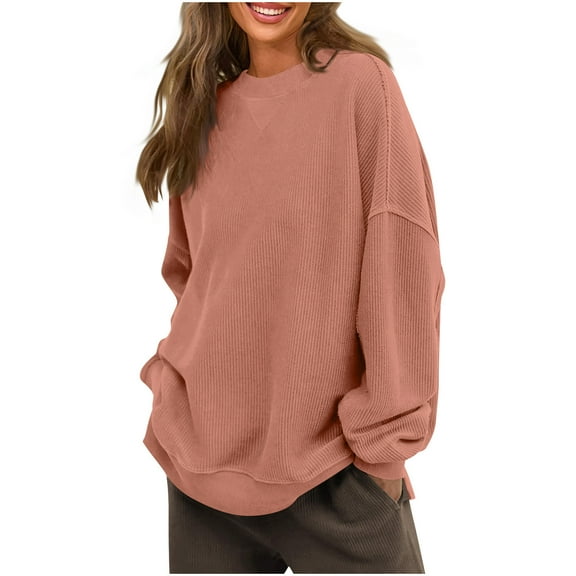 ChaoHeng Women Sweatshirts $ 5 Women'S Solid Color Crew-Neck Casual Long-Sleeved Pullover Hoodie