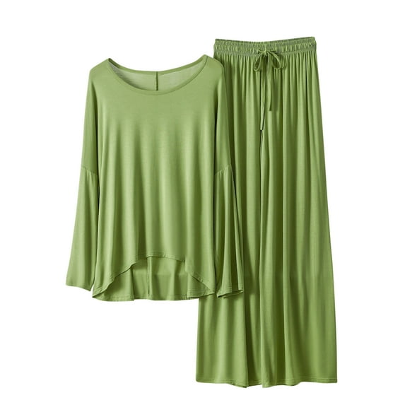 ChaoHeng Women's 2 Piece Lounge Sets Outfits Long Sleeve Pullover ,Women's Spring/Summer Thin Sleeves Large Size Casual Home Long Sleeved Pants Set,Green,M
