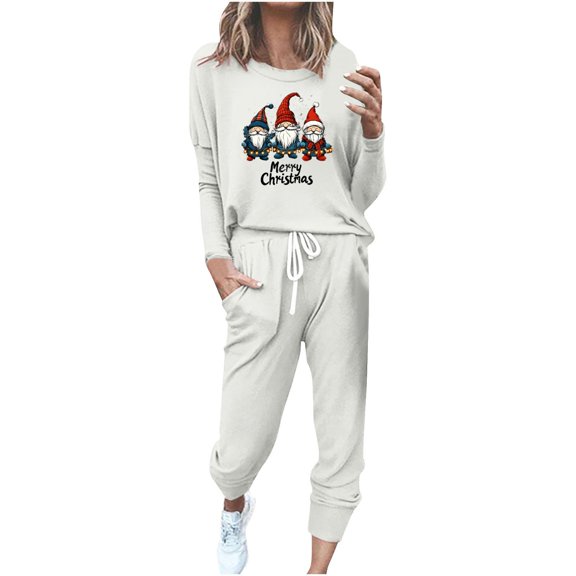 ChaoHeng Women's 2 Piece Lounge Sets Outfits Long Sleeve Pullover Oversized for 2024 Christmas Fashion Casual(White,S)