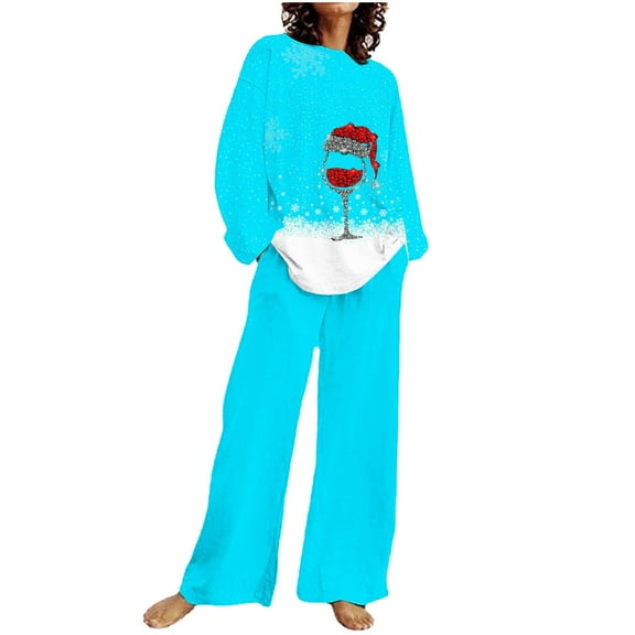 ChaoHeng Women's 2 Piece Lounge Sets Outfits Long Sleeve Pullover Oversized for 2024 Christmas Save Up Under 50%(Sky Blue,M)