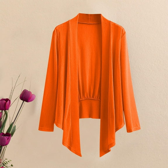 ChaoHeng Women's Casual Loose Blouses Solid Color Top Long Sleeved Mesh Cardigan,Womens Sweatshirts 2024 Winter Fashion Trendy(Orange,XXXXXL)