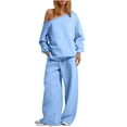 thumbnail image 1 of ChaoHeng Women's Casual Set Linen Cotton 2 Piece Outfits 2024 Clearance,Women's Solid Color Casual Loose Sports Hoodie Top And Pants Set,Blue,XXL, 1 of 6