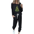 thumbnail image 1 of ChaoHeng Women's Christmas Fashionable Loose Print Long Sleeve Round Neck Drawstring Casual Sets(Black,L), 1 of 4
