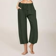 thumbnail image 1 of ChaoHeng Women's Cotton Linen Wide-Leg Cropped Pants Drawstring Waist Casual Lounge Capri, Green XL, 1 of 7